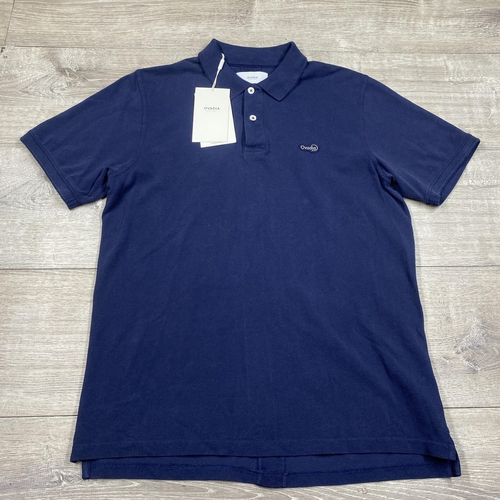 Ovadia New York Polo Shirt‎ Mens Medium Blue Cotton Moto Logo Knit Casual Top